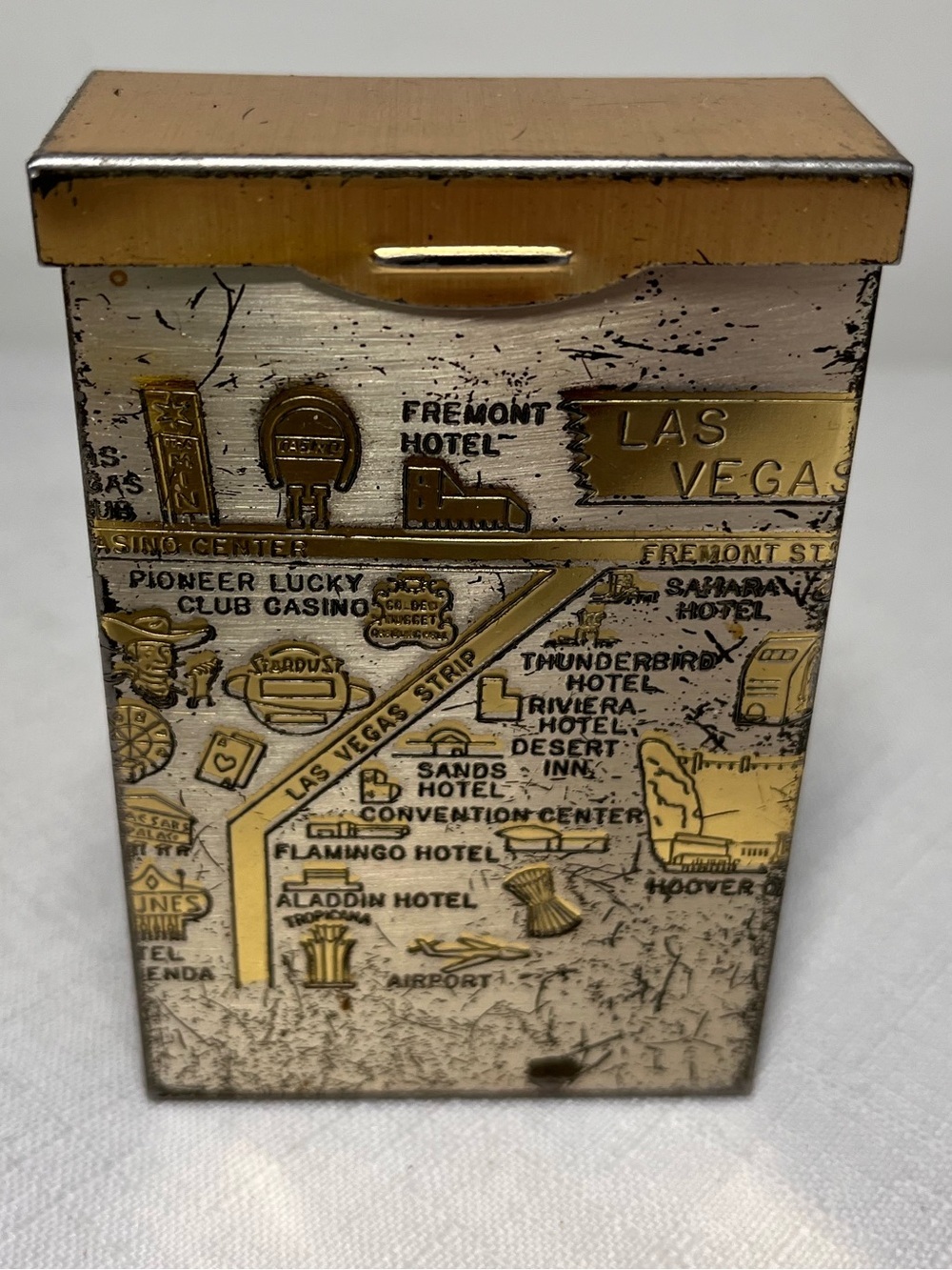 Vintage Las Vegas Map Metal Matchbox Cigarette Case - collectible